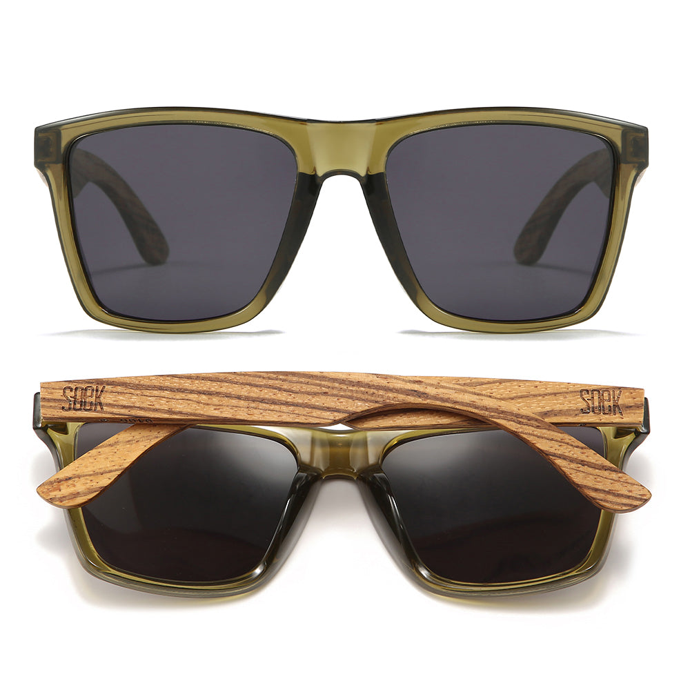 DALTON KHAKI l Polarised Black Lens l Walnut Wooden Arms