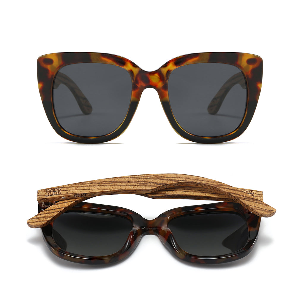 RIVIERA TOFFEE Half Tortoise Half Black Frame l Black Polarised Lens l Walnut Arms