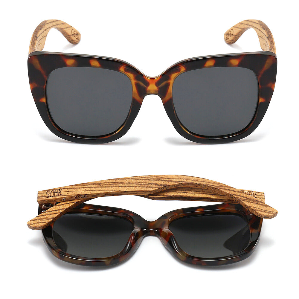 RIVIERA TOFFEE Half Tortoise Half Black Frame l Black Polarised Lens l Walnut Arms - SOEK Sunglasses South Africa