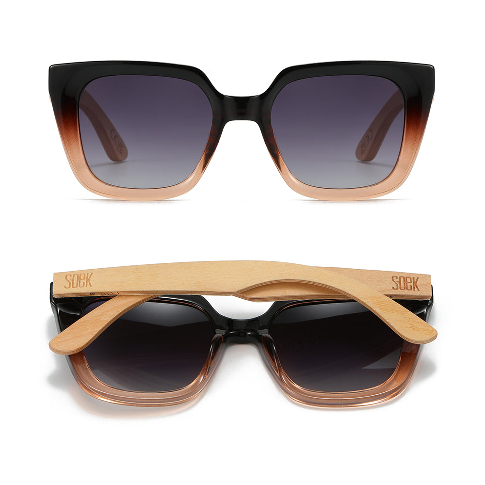 (b2b) SOLUNA OMBRE l Sunglasses l  Black Polarised Lens l Walnut Maple Arm (VAT incl ) RRP R1299