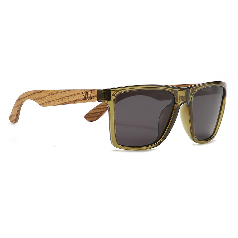 DALTON KHAKI l Polarised Black Lens l Walnut Wooden Arms