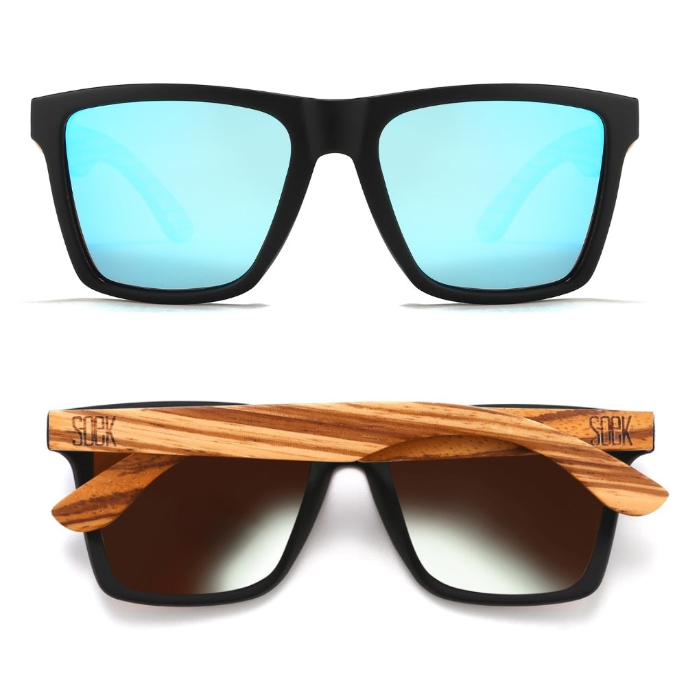 FORRESTERS l Black Frame l Walnut Wooden Arms l Blue Polarised Lens