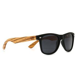 Buy Online Fashion Sustainable BALMORAL - Polarised Wooden Sunglasses with Black frame and Black Lens and Walnut Arms - Adult with Exceptional Comfort - Soek- South Africa