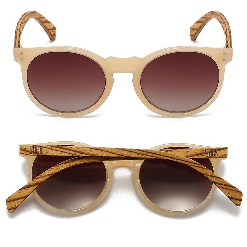 FRASER - Nude Sustainable Polarised Sunglasses with Polarised Brown Lens and Walnut Wooden Arms - Soek Fashion Eyewear -SOEK® South Africa