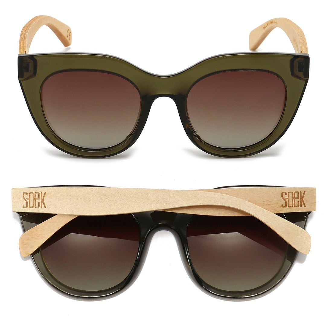 ** NEW **MILLA KHAKI- Khaki Wooden Polarised Sunglasses with Brown Gradient Lens and White Maple Arms - SOEK South Africa