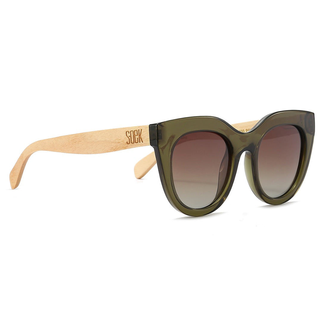 ** NEW **MILLA KHAKI- Khaki Wooden Polarised Sunglasses with Brown Gradient Lens and White Maple Arms  - SOEK South Africa