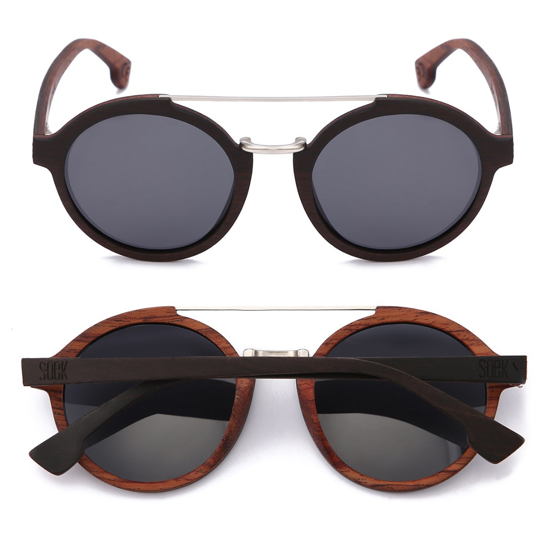 **NEW** LENNOX- Maple and Rosewood Wooden Polarised Sunglasses with Black Lens - SOEK South Africa
