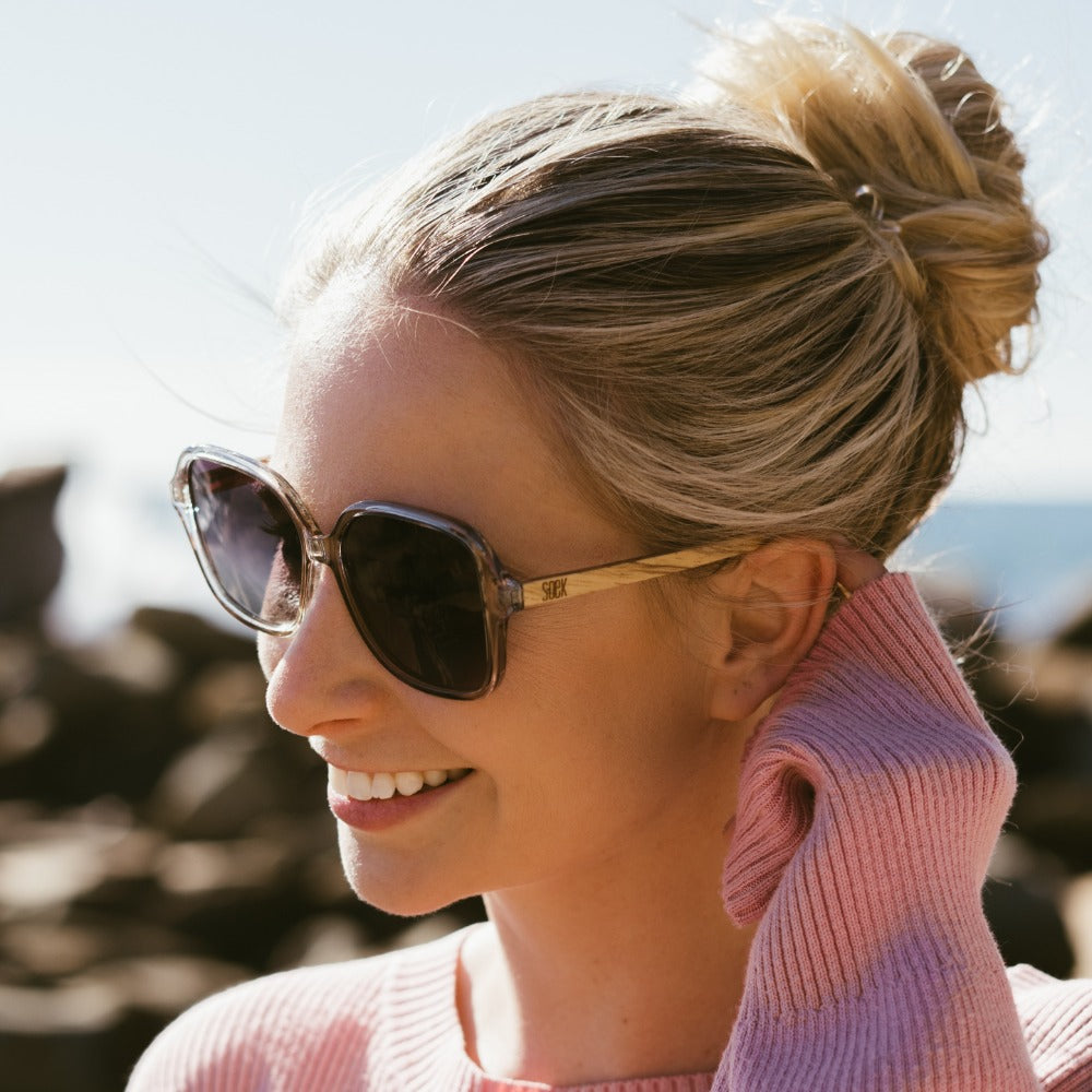 Buy Online Fashion Sustainable SCARLETT GREY MIST -Polarised Sunglasses with Grey Graduated Lens and Walnut Arms - Adult with Exceptional Comfort - Soek- South Africa