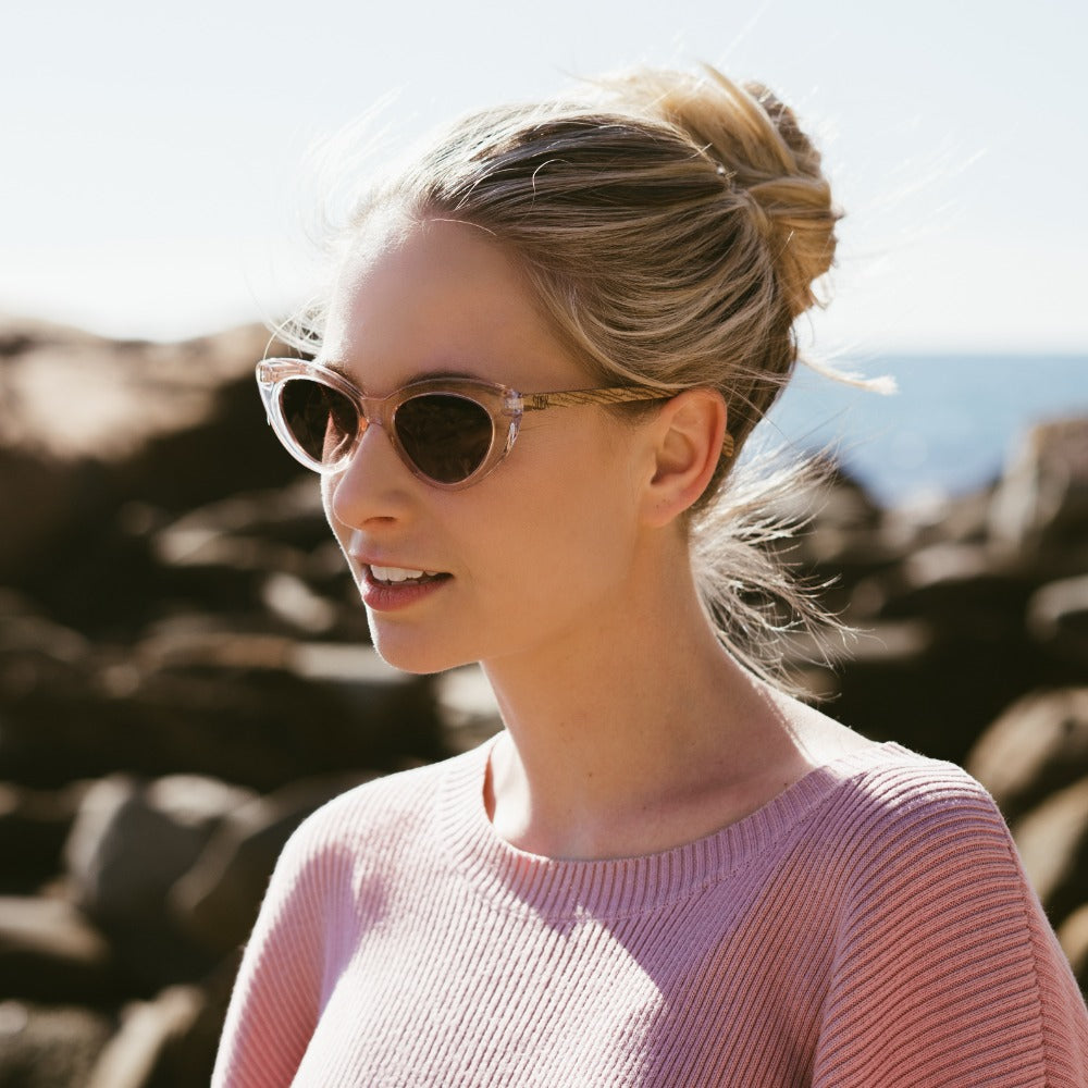 Buy Online Fashion Sustainable SAVANNAH BLUSH PINK - Wooden Polarised Sunglasses with Brown Graduated Lens and Walnut Arms - Adult with Exceptional Comfort - Soek- South Africa