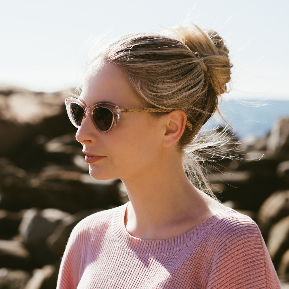 Buy Online Fashion Sustainable SAVANNAH BLUSH PINK - Wooden Polarised Sunglasses with Brown Graduated Lens and Walnut Arms - Adult with Exceptional Comfort - Soek- South Africa