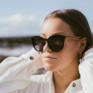 Buy Online Fashion Sustainable BELLA MIDNIGHT - Sustainable Polarised Sunglasses with Black Graduated Lens and Walnut Arms with Exceptional Comfort - Soek- South Africa