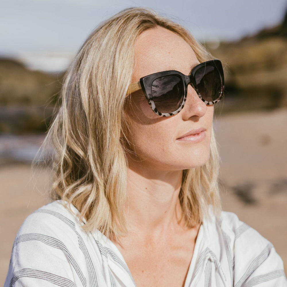 RIVIERA BLACK/ TORTOISE - Sustainable Polarised Sunglasses with Polarised Brown Lens and White Maple Wooden Arms - Soek Fashion Eyewear -SOEK® South Africa