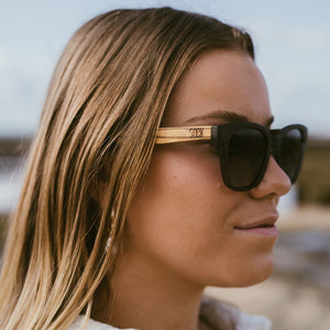 Buy Online Fashion Sustainable LILA GRACE CHARCOAL GREY - Wooden Polarised Sunglasses with Black Graduated Lens and Walnut Arms with Exceptional Comfort - Soek- South Africa