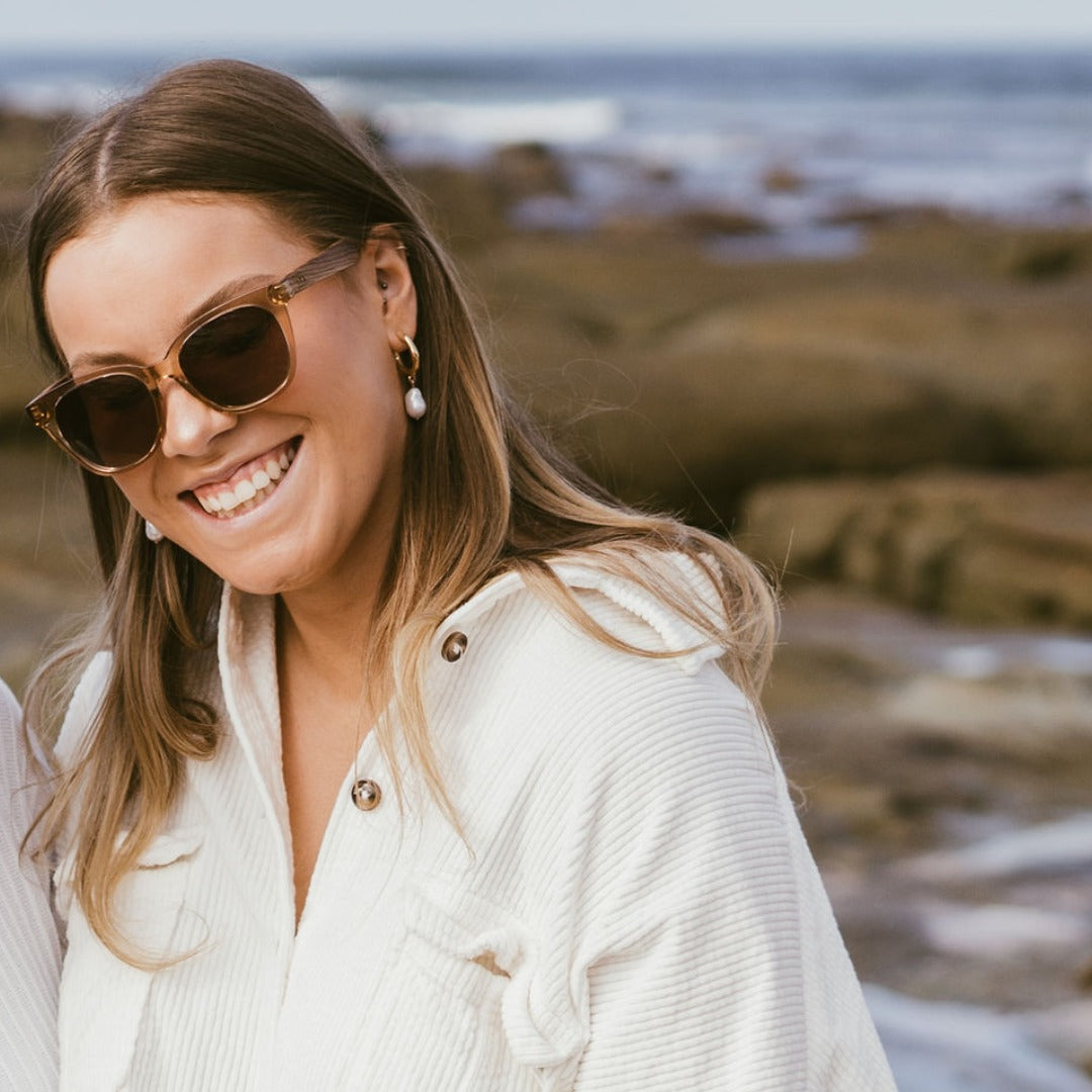 LILA GRACE CHAMPAGNE - Champagne coloured Sustainable Polarised Sunglasses with Polarised Brown Lens and White Maple Wooden Arms - Soek Fashion Eyewear South Africa