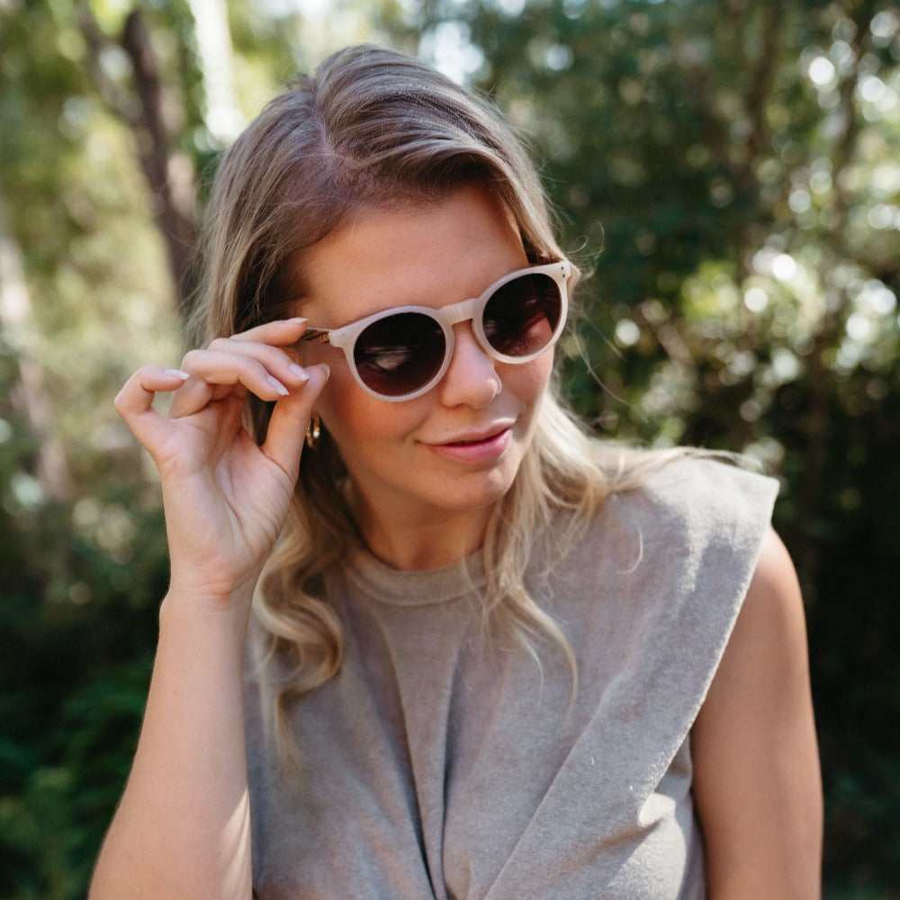 FRASER - Nude Sustainable Polarised Sunglasses with Polarised Brown Lens and Walnut Wooden Arms - Soek Fashion Eyewear -SOEK® South Africa