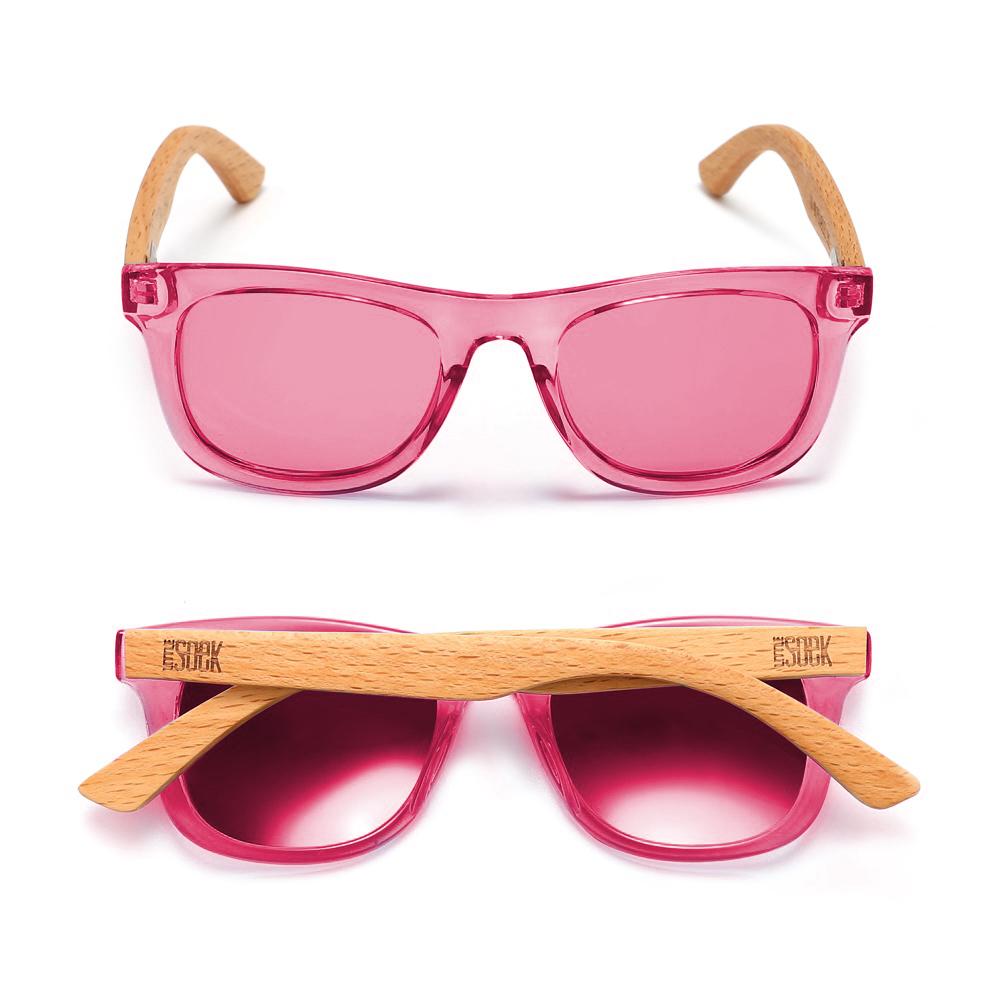LITTLE PALM - Toddler Beech Wood Sunglasses with Pink Polarized Reflective Lens Age 4-6 Years