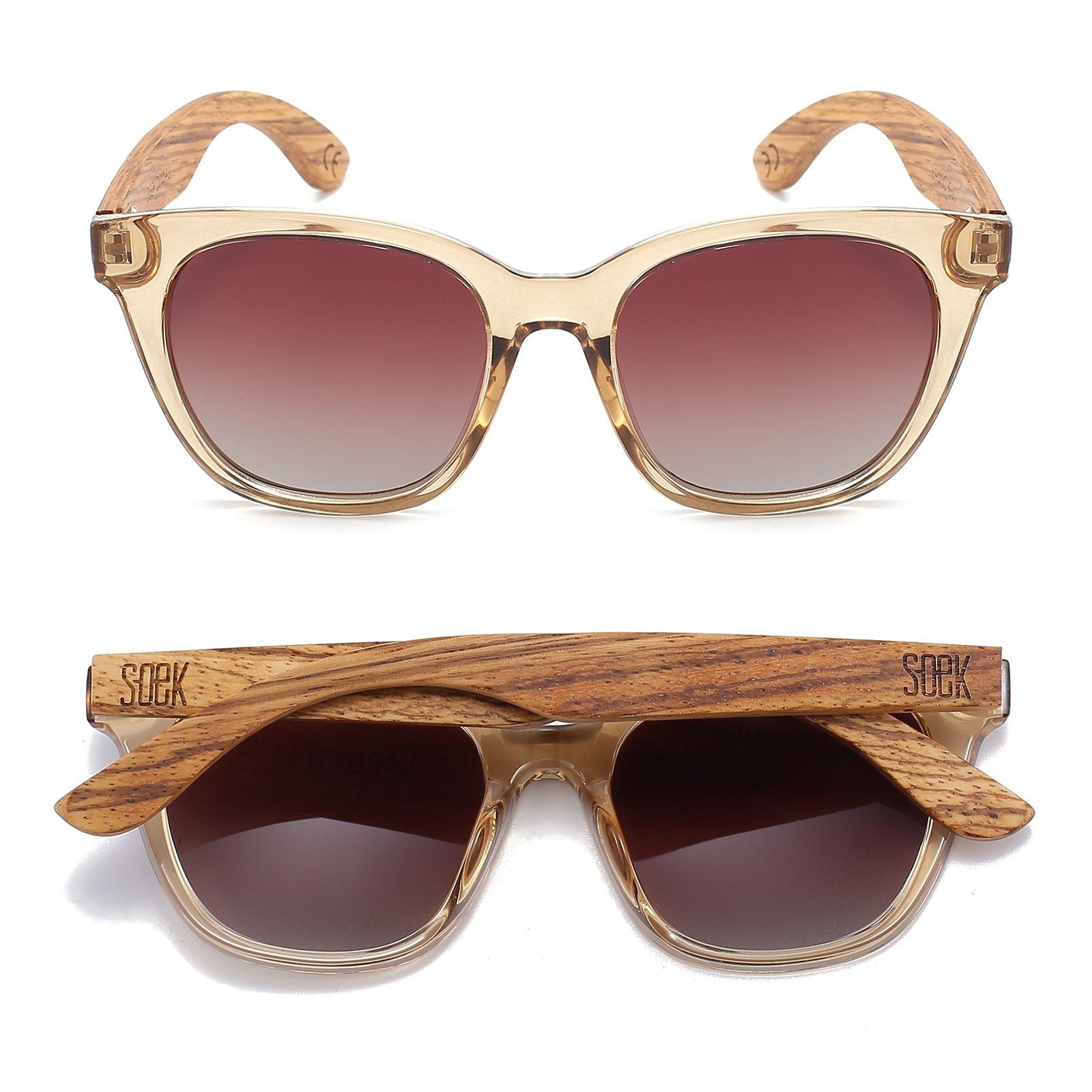 LILA GRACE CHAMPAGNE - Champagne coloured Sustainable Polarised Sunglasses with Polarised Brown Lens and White Maple Wooden Arms - Soek Fashion Eyewear South Africa