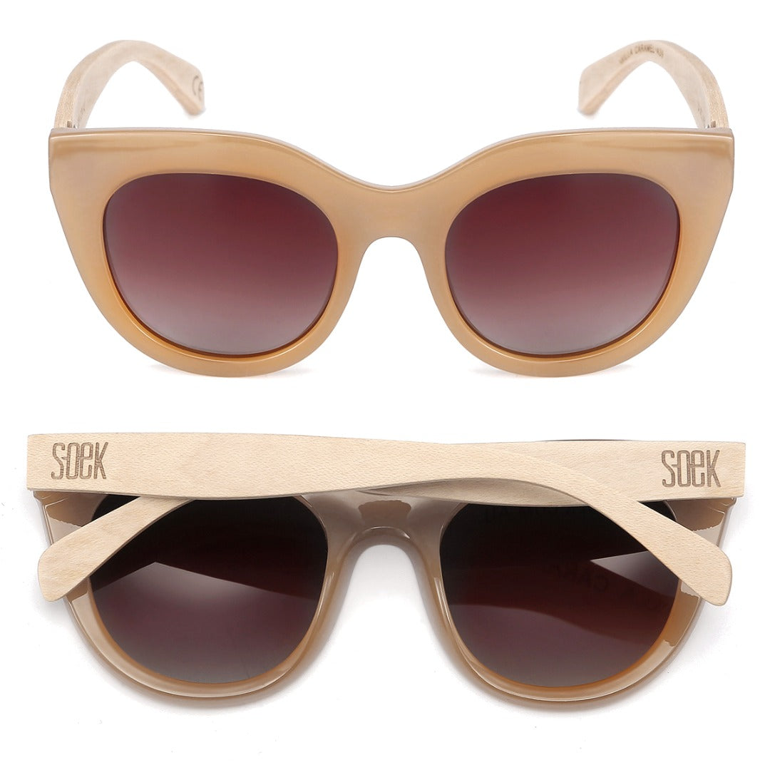 ** NEW **MILLA CARAMEL - Wooden Polarised Sunglasses with Brown Gradient Lens and White Maple Arms - SOEK South Africa