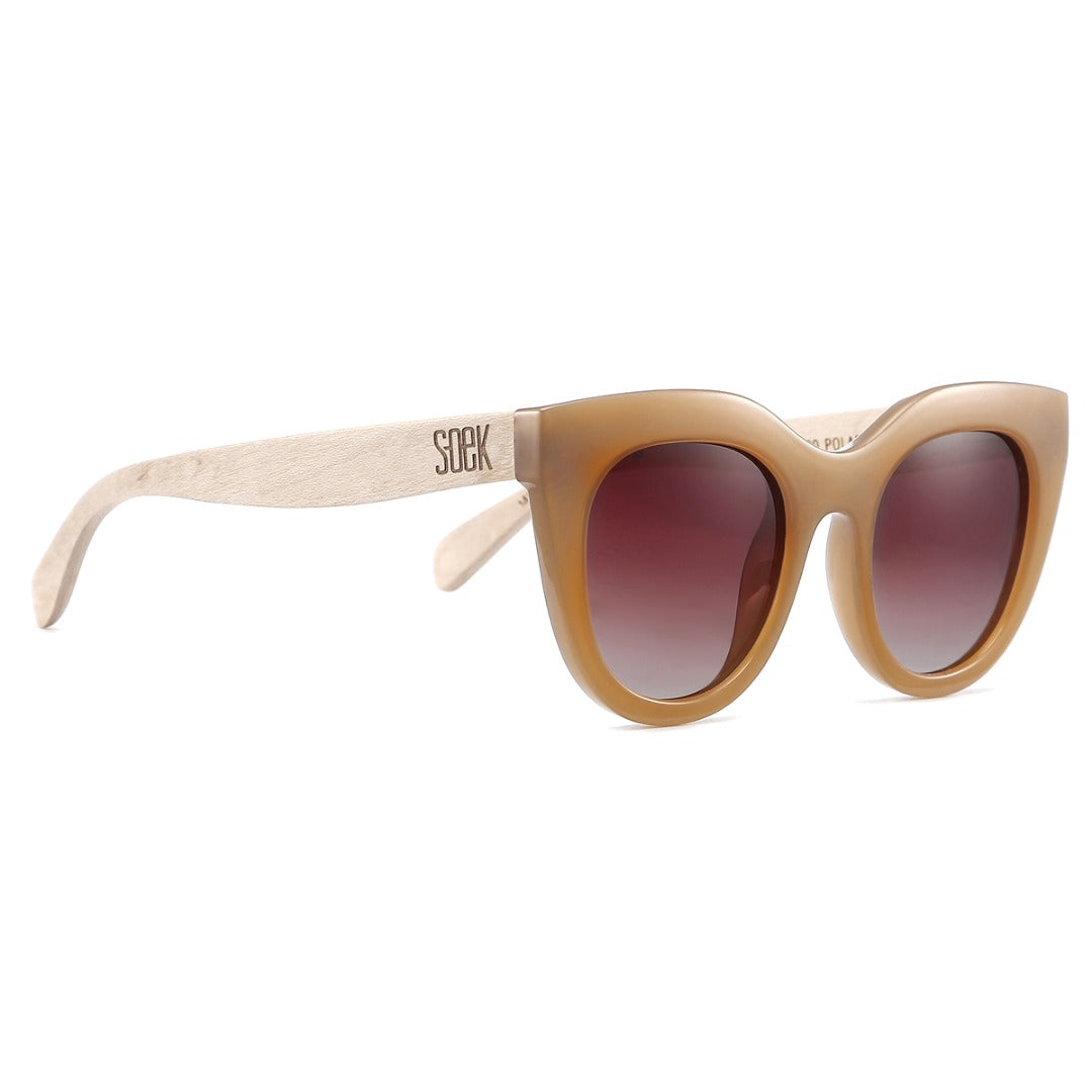 ** NEW **MILLA CARAMEL - Wooden Polarised Sunglasses with Brown Gradient Lens and White Maple Arms - SOEK South Africa