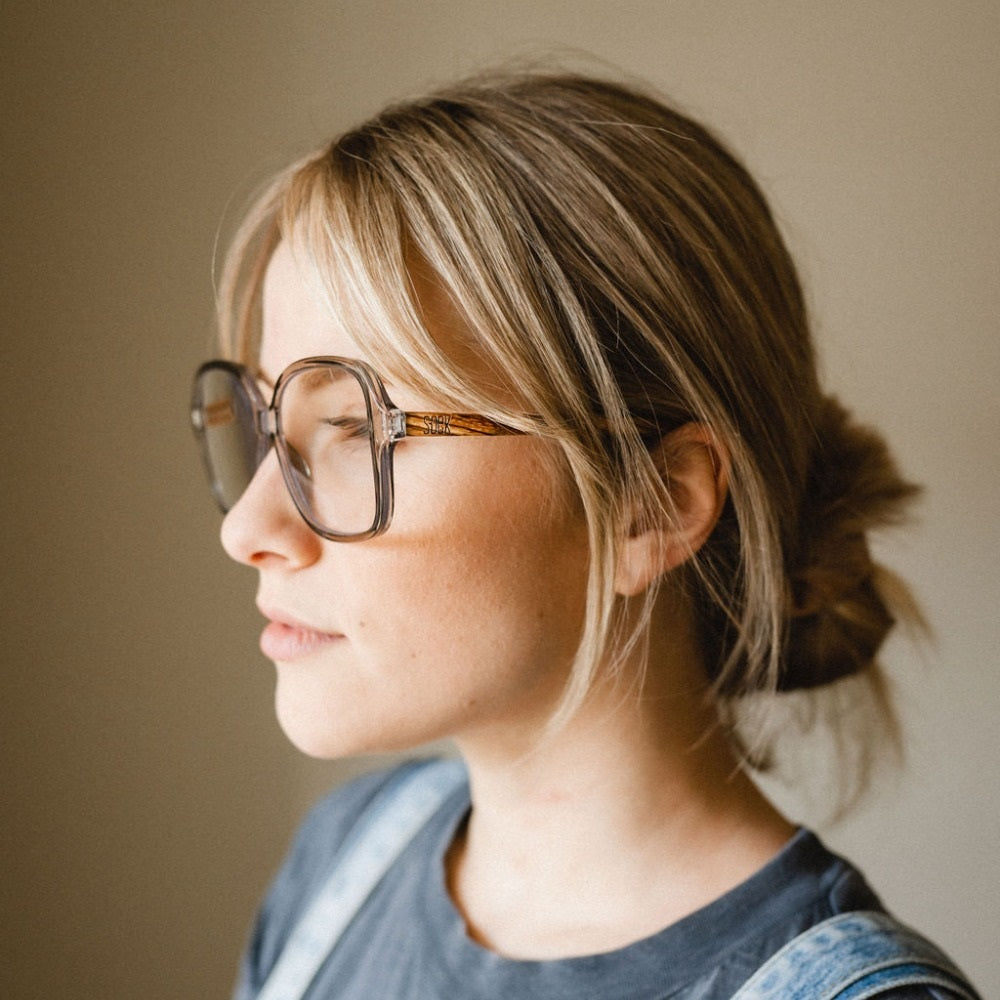 SCARLETT GREY MIST -  Wood Blue Light Blocking Magnifying Readers +2