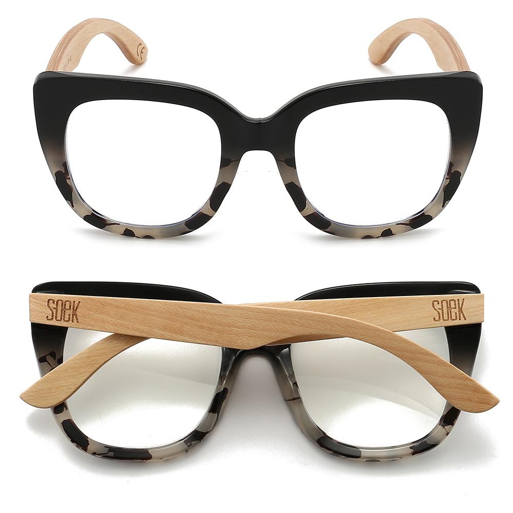 Buy Online Fashion Sustainable RIVIERA BLACK/IVORY - Wooden Magnifying Blue Light Blocking Readers - Available in strengths +1.5 / +2 / +2.5 with Exceptional Comfort - Soek