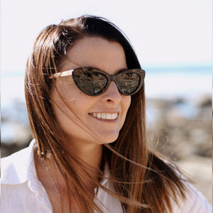 SAVANNAH MIDNIGHT - Black Wooden Polarised Sunglasses with Khaki Gradient Lens and White Maple Arms - SOEK South Africa