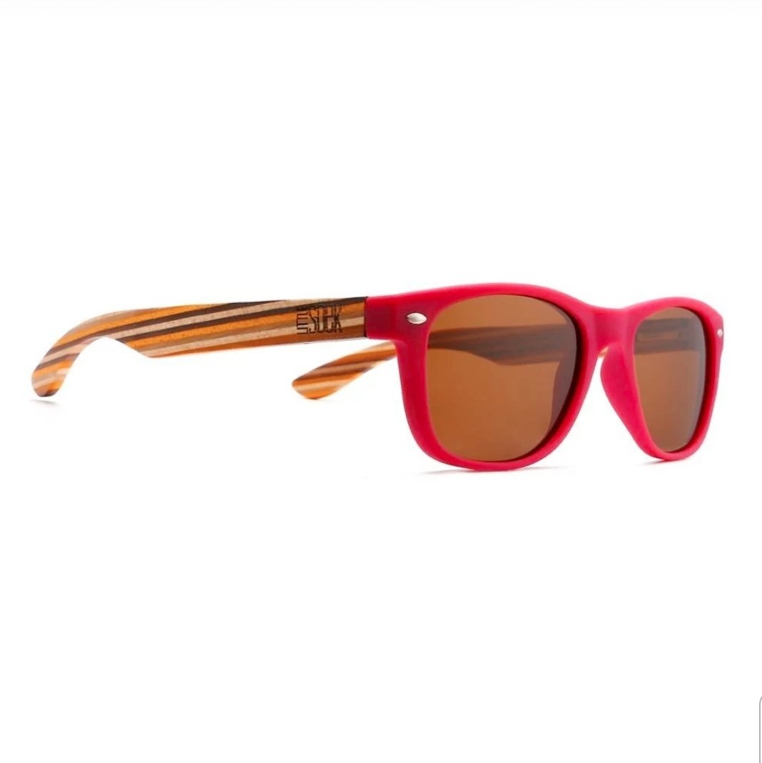 LITTLE AVALON - Kids Magenta Sunglasses with Sustainable Mustard Wooden Striped Arms