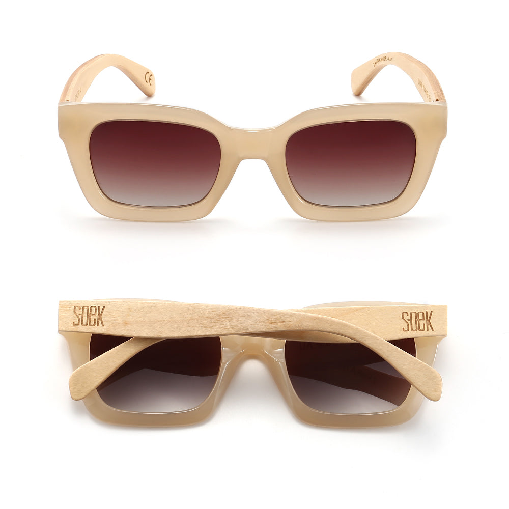 Buy Online Fashion Sustainable **NEW ** ZAHRA OPAL TORT - Polarised Wooded Sunglasses with Nude coloured Frame, Brown Graduated Lens andWhite Maple Arms with Exceptional Comfort - Soek- South Africa