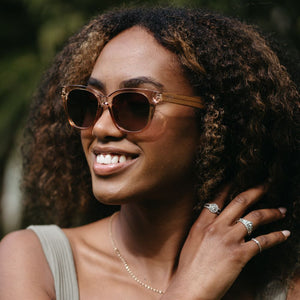 LILA GRACE CHAMPAGNE - Champagne coloured Sustainable Polarised Sunglasses with Polarised Brown Lens and White Maple Wooden Arms - Soek Fashion Eyewear South Africa